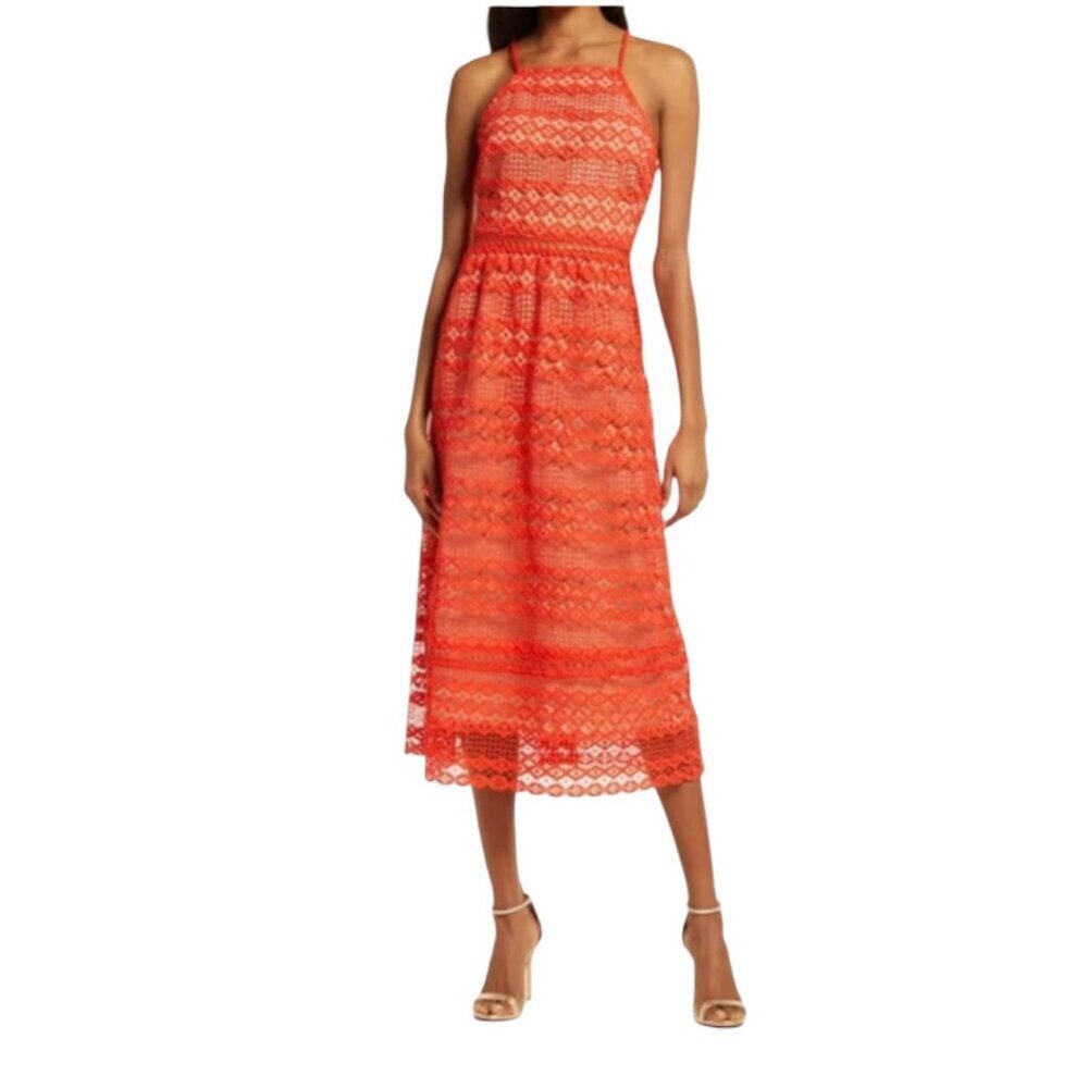 Adelyn Rae Alani Crochet Lace Midi Dress β Mandarin Red β Size XS